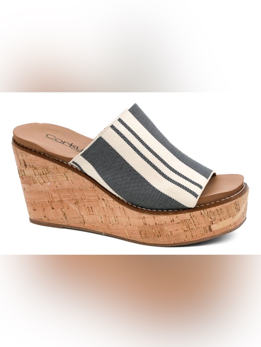 Corkys Striped Black and Natural Wedge Sandals